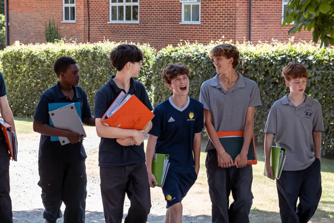 Boarding school boys outside