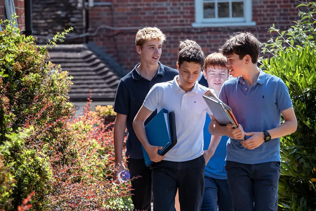 Boarding school pupils on way to class