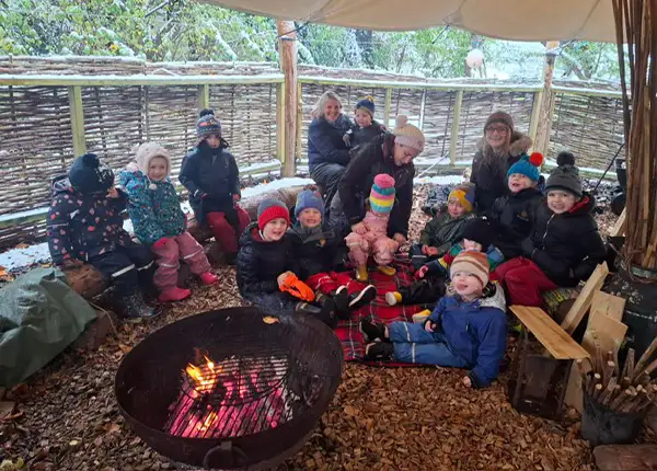 Prep pupils in winter forest school