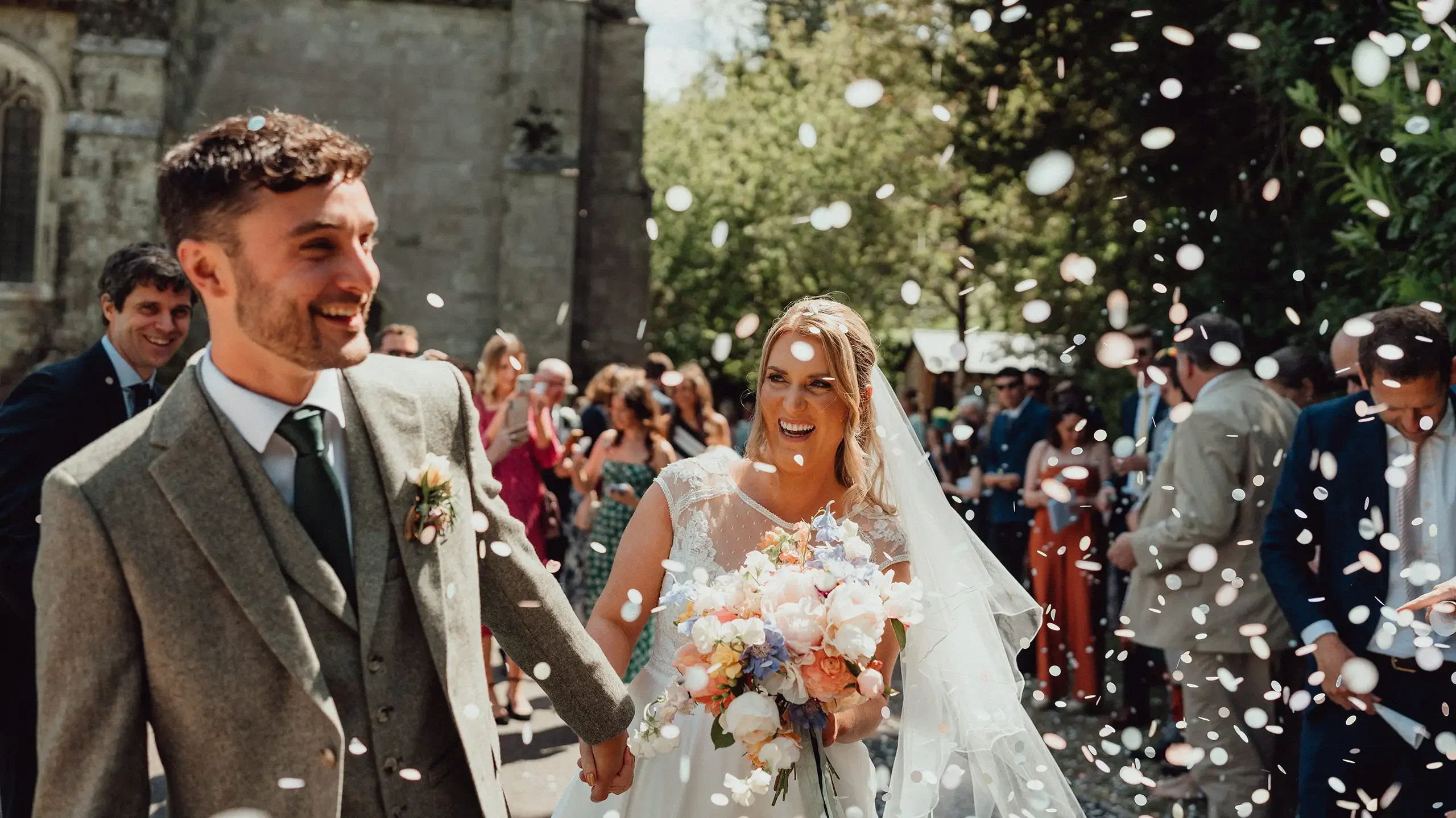 Wedding couple outside church